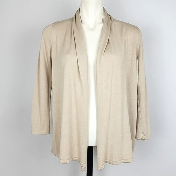 August Silk Women's Cream Silk Blend Open Front Cardigan 3/4 Sleeves Size Medium - Picture 3 of 11